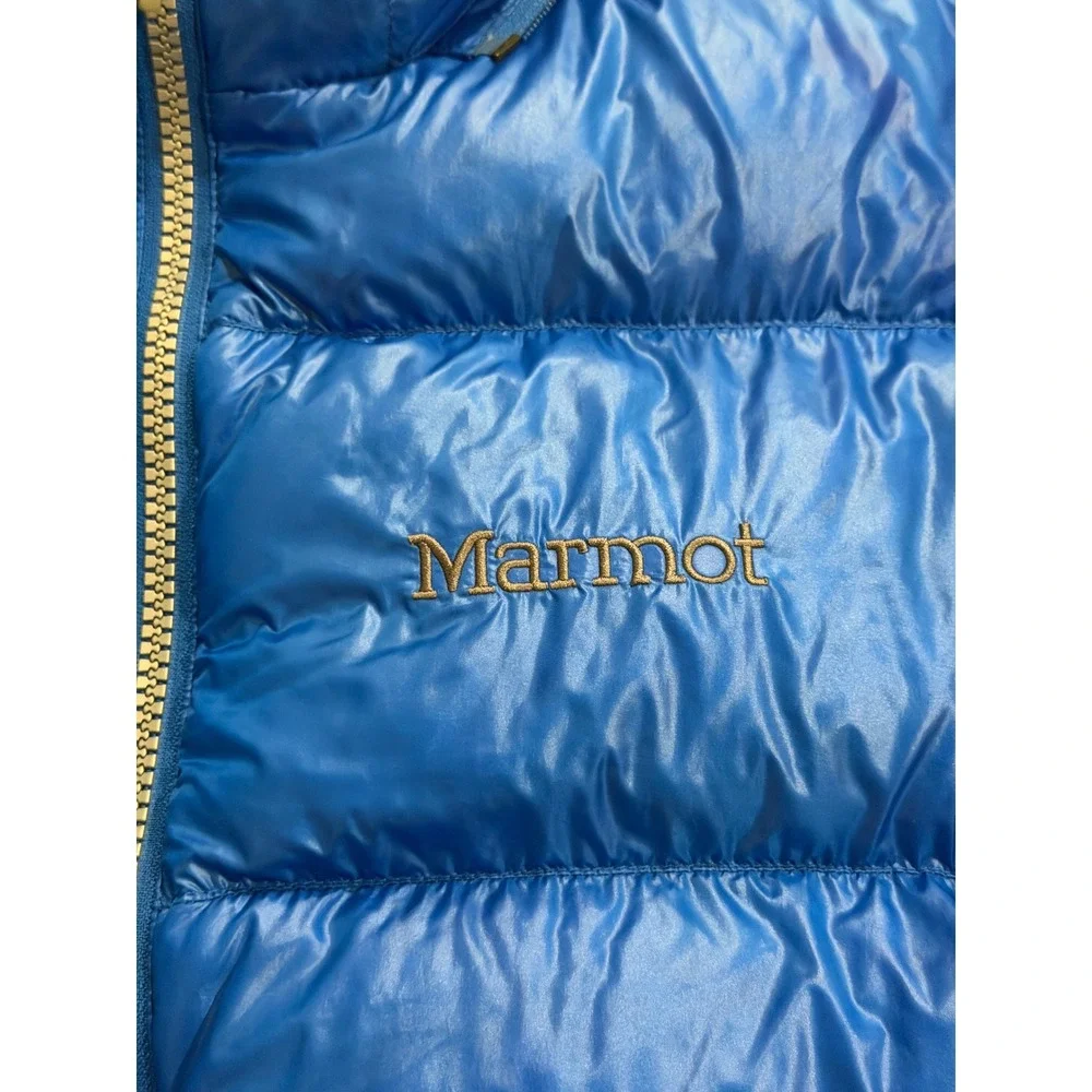 Marmot Puffer Jacket Mens S Blue Down Insulated Quilted Full Zip Outdoor